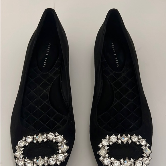 Kelly & Katie Chic Black Suede Flats with Rhinestone Embellishments Size 8M - Picture 5 of 7